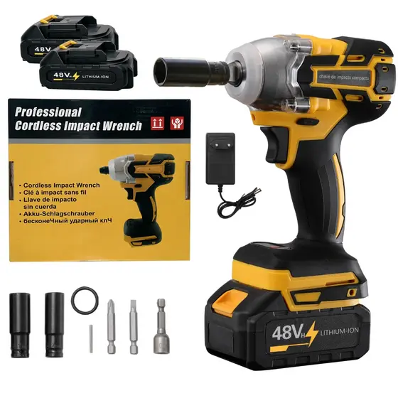 Chave De Impacto Sem Escova 48V Pistola Fio Profissional Portátil De Alto Torque Com Bateria Para Reparo De Pneus