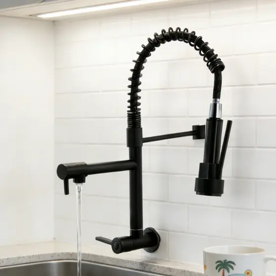 Torneira De Cozinha Gourmet , Mola Extensível , Extensão De Spray Para Preparação , Prata Fosca/Preta