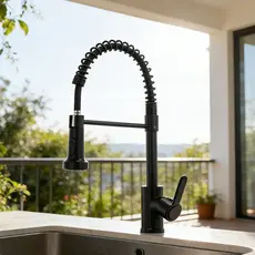 Torneira De Cozinha Com 360 ° Spray Duplo Retrátil Giratório-Premium Gourmet (Preto/Prata)