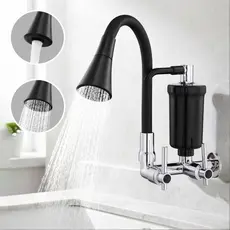 Torneira com Filtro Purificador Parede Cozinha Água Fria Pedra Filtrante Prateado Preto
