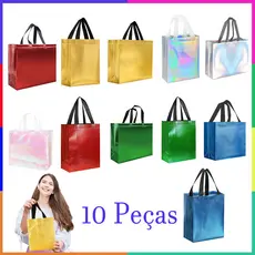10 Peças, sacolas de presente com alças, tecido não tecido, reutilizável para festa, casamento, festa de casamento