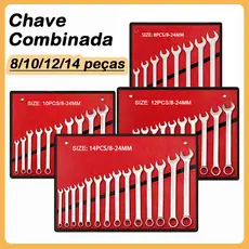 Jogo Chave Combinada Chave fixa Aço cromo vanádio 8 - 10 - 12 e 14 Peças Qualidade e profissional