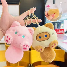 Chaveiro de Pelúcia Gatinho Fofo de Pelúcia com Ornamentos de Saco Sonoro Boneca de Cartoon