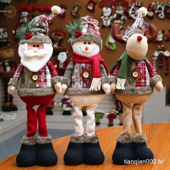 3pcs Bonecos Grandes Natal Ano Novo Papai Noel Boneco De Neve Rena Decoração Janela Casa