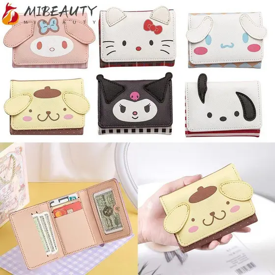 Carteiras Triplas MIBEAUTY , Porta-Moedas De Couro PU Sanrio Hello Kitty De Desenho Animado Cartões De Identificação De
