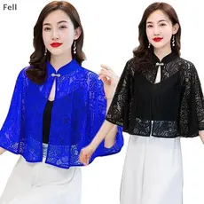 [Fel] Primavera Verão Xale Casaco Cachecol Fino Manga Longa Renda Temperamento Cardigan Outwear Ombro Gola Falsa Out All