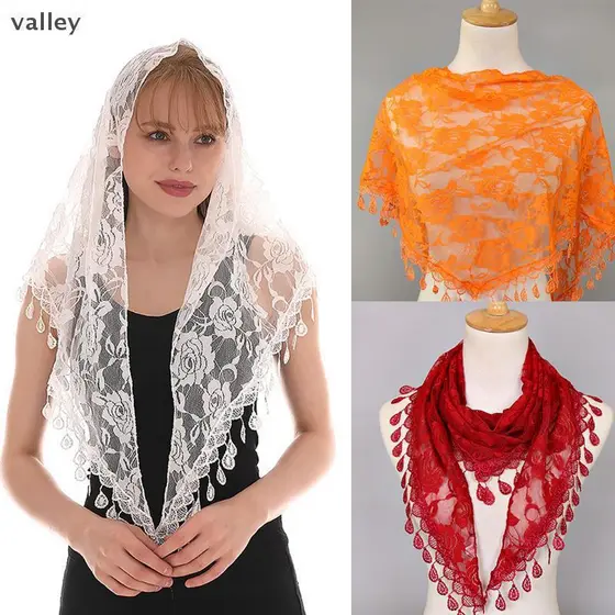 [VLY] Lenço De Véu Triangular Misturado Jacquard Rosa Xales Para Mulheres Muçulmano Igreja Oração De Casamento [BR]