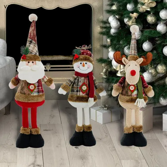 [VLY] Conjunto De Bonecas Decorativas De Natal Retráteis Rena Boneco De Neve Papai Noel Enfeites De Pé Feliz Decoração D