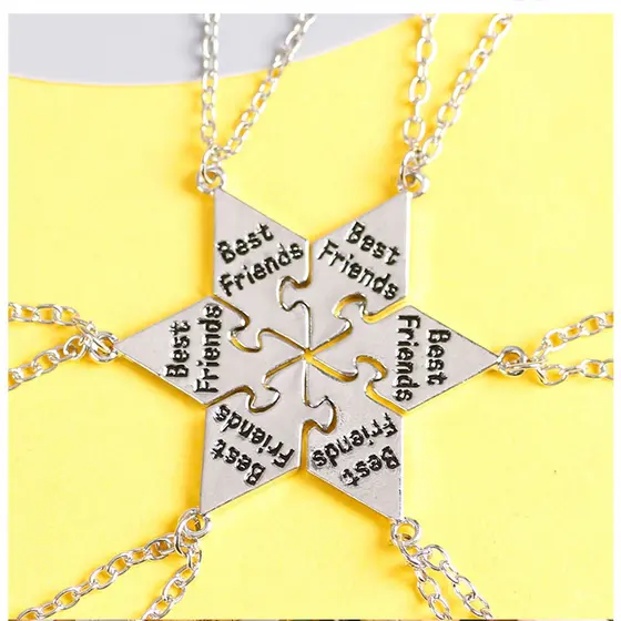 Conjunto de colar de 6 peças, pingente de letra hexagonal para melhores amigos, choker BFF, joias de amizade da moda par