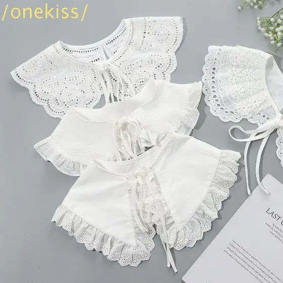 KISS1 Gola Falsa Vintage Moda Roupas Acessórios Floral Renda Lapela Blusa Top