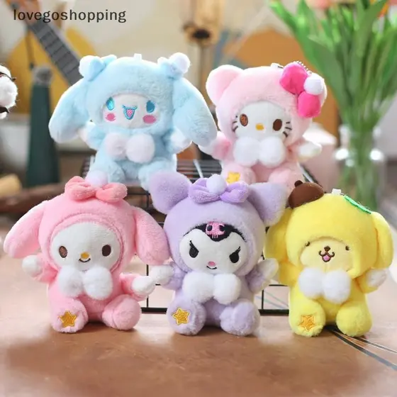 [lovego] 1Pc Kawaii Hello Kitty Kuromi Melody Pompom Purin Cinnamoroll Boneca De Pelúcia Brinquedos Pingente Fofo Chavei
