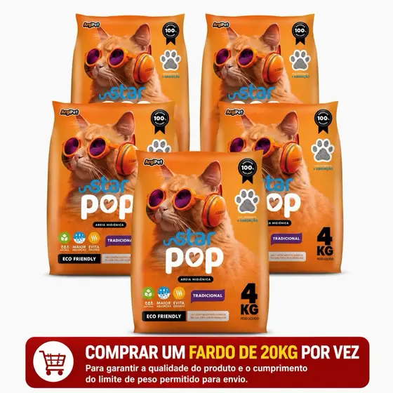 Kit  5 Areias Sanitária Gato Natural Argila Absorvente Ecológica (Antiodor) - Star Pop Tradicional
