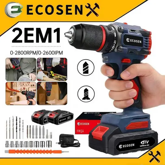 Parafusadeira Furadeira 21V Sem Escovas Leve e Potente - Kit com 2 Baterias, 85N.m Torque, 2200RPM, Para Madeira e Metal
