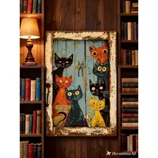 QUADRO GATO COLORIDO DECORATIVO VINTAGE