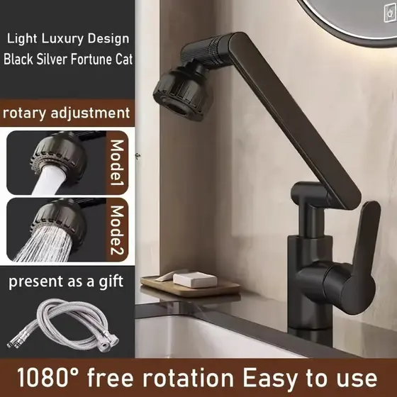 360 °   Torneira Giratória Com Braço Robótico Para Cozinha E Banheiro,Aerador Anti-Respingo com 2 Modos de Jato para Ban