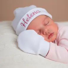 Kit Bebê Rosa Touca Personalizada e Luva Enxoval Luxo Algodão 100% Antialérgico Premium