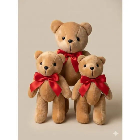 Trio Urso De Pelúcia Com Laço Para Nicho Decoração Infantil -