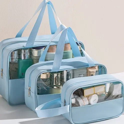 Kit 3 Bolsas Organizadoras e Nécessaire de Banho, para Uso Doméstico, Viagem, Academia, Banho e Maquiagem, Resistente à