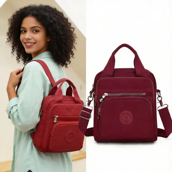 Bolsa Feminina Impermeável Resistente Nylon Multiuso 3 em 1 Viagem Escola Trabalho Mochila Crossbody Tiracolo Leve Model