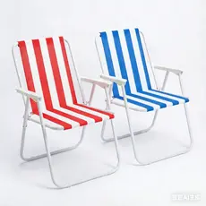 Kit 2 Cadeira de Praia Premium Listrada Azul Céu - Dobrável e Portátil para Praia e Piscina Aguenta até 110 kg