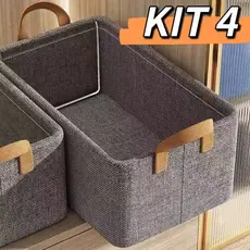 Kit 4 organizadora de roupas, cesta de tecido com armação de aço para camisetas e calças no guarda-roupa