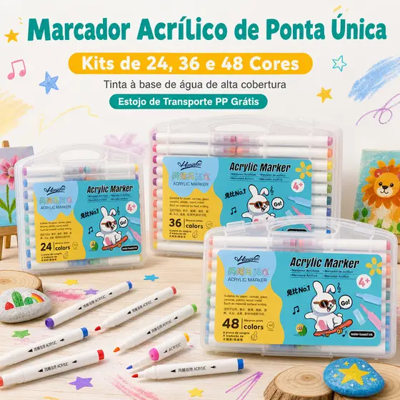 Kit 24/36/48/60 Caneta Marcadora Acrílica a Prova Dagua Para Desenho Arte Escola Crianças