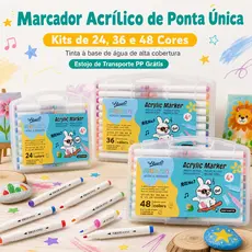 Kit 24/36/48/60 Caneta Marcadora Acrílica a Prova Dagua Para Desenho Arte Escola Crianças