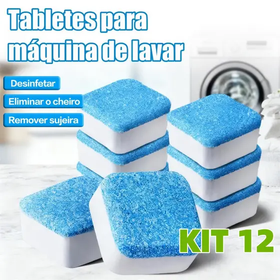 Tabletes para Máquina de Lavar Kit 12 Elimina Odor e Remove Sujeira Frete Grátis