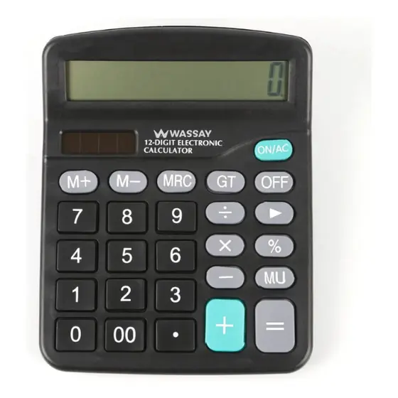 Calculadora Preta 12 Dígitos Wassay para Escola Escritório e Casa