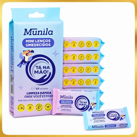 Munila Mini Lenços Umedecidos Limpeza Rápida