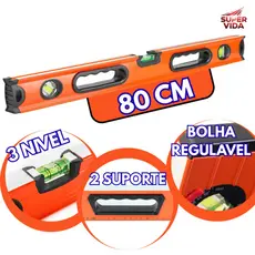 Nível Bolha Alumínio Prumo E Nível Com Imã 30/40/60/80/100cm 3 Bolhas para Obras Reformas