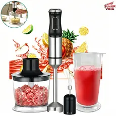 Mixer 4 em 1 Kit Processador Batedor Triturador 260W 127/220V 15000RPM 2 Velocidades Aço Inoxidável