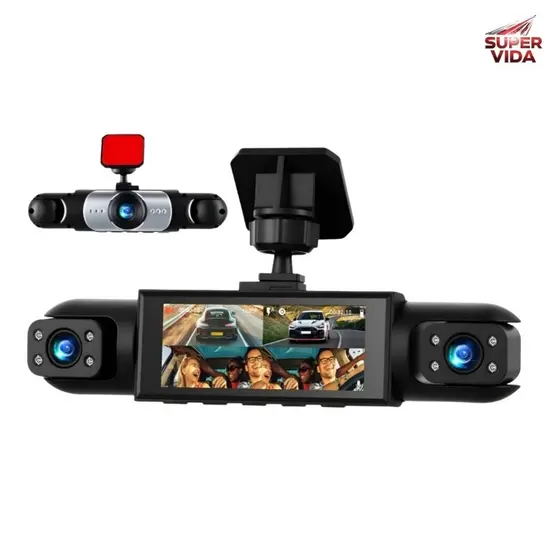Câmera Veicular Carro KP-S146 4 Lentes 720p Tela IPS 3.16 Pol Sensor Colisão Metal ABS Preto