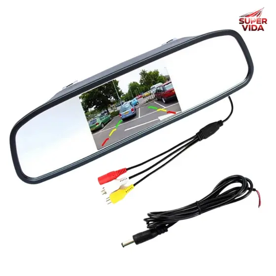 Retrovisor E Monitor Veicular AMA-043 Resolução 640x480 Proporção 4:3 Com Quebra-sol 2 Entradas AV