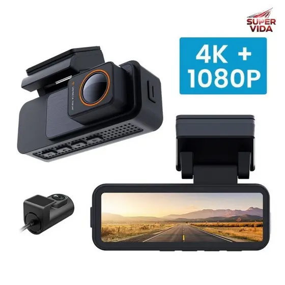 Câmera Veicular Dashcam KP-S148 4K Ultra HD Tela IPS 3.2" Metal ABS Gravador Loop e Sensor Colisão
