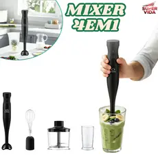 Mixer 4 em 1 Kit Processador Batedor Triturador 200W 127/220V 15000RPM 2 Velocidades Aço Inoxidável