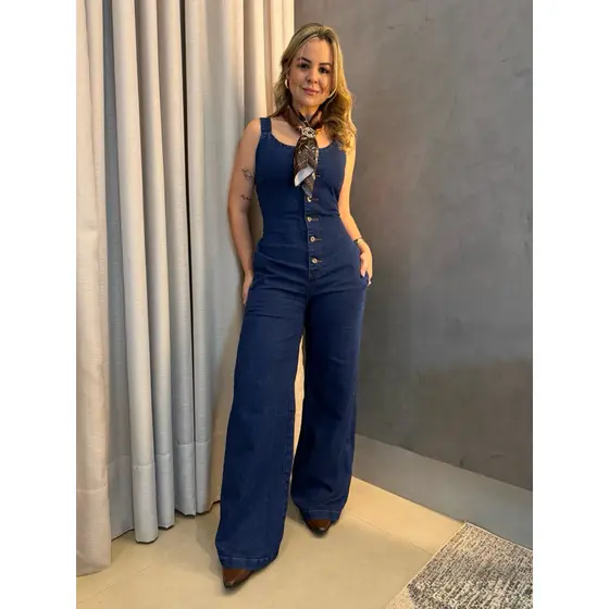 Macacão Jeans Feminino Wide leg Selena