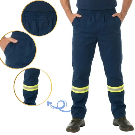 Calça De Brim Uniforme Profissional Com Faixa Refletiva Obra Operador Serviço Profissional Trabalho