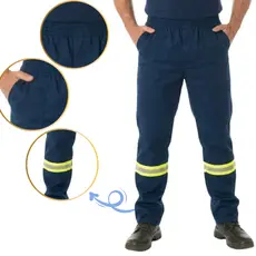 Calça De Brim Uniforme Profissional Com Faixa Refletiva Obra Operador Serviço Profissional Trabalho