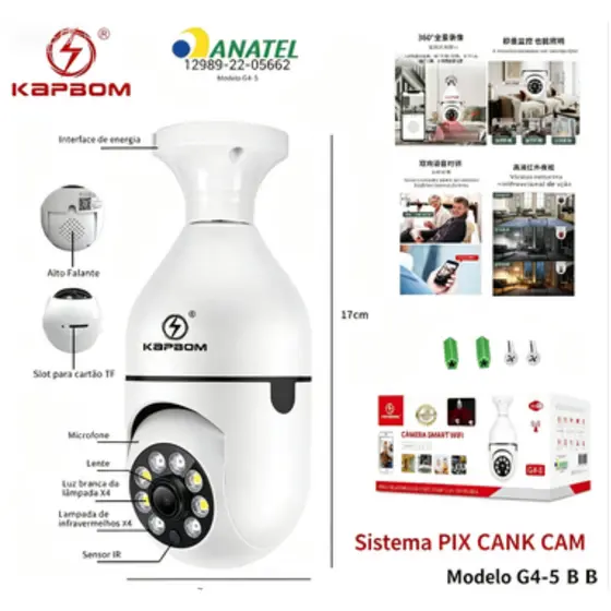 KAPBOM G4-5 Câmera IP Panorâmica Wifi ANATEL Aplicativo PIX LINK CAM