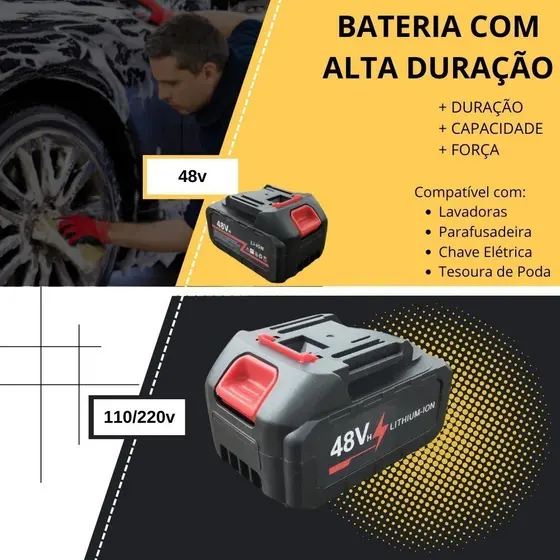 bateria 48v recarregável pistola lava jato lavadora portátil de alta pressão