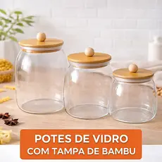 Potes de Vidro Borossilicato Hermético Biscuitt Tampa Bambu - Moldular