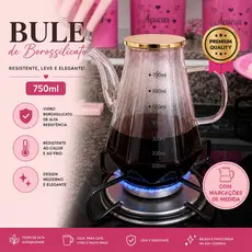 Bule de Vidro Borossilicato 750ml com Tampa | Para Café, Chá, Leite e Bebidas | Resistente ao Calor e Fogo