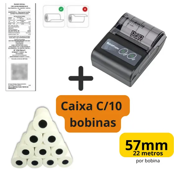 Impressora Termica Bluetooth Cupom 58mm + 10 Bobinas Lisa