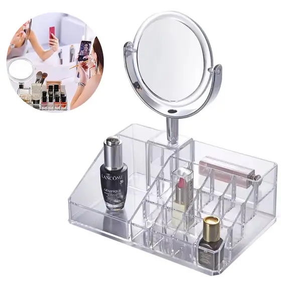 Organizador de Maquiagem com Espelho Cosméticos Porta Batom Acrilico Organizadores em Acrílico