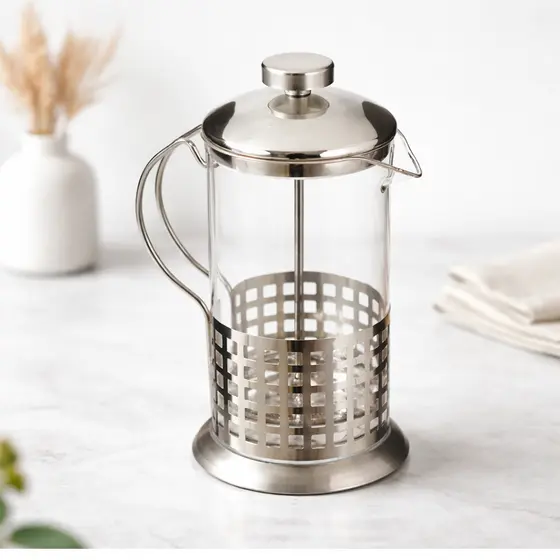 Cafeteira Francesa Inox 600ml Vidro Prensa Cremeira para Café Leite Chás Filtro de Aço Inoxidável