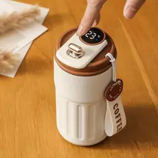 Copo Térmico Cafe Inox Portátil com tampa,420ml, Com LED Temperatura Antivazamento