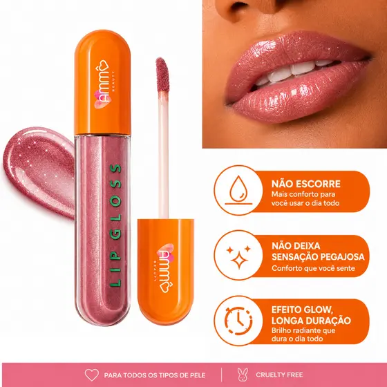 Lip Gloss Brilho Labial Ammô Beauty Super Confortável Efeito Glow Espelhado Cor 04 Hidratante