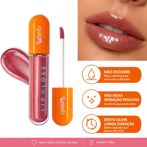 Lip Gloss Labial Ammô Beauty Cor B03 Efeito Glow Espelhado Não Pegajoso Longa Duração Hidratante