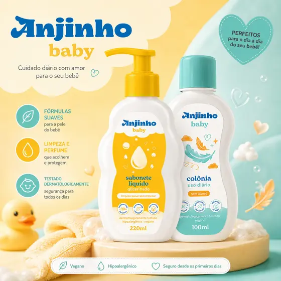 Kit Anjinho Baby Sabonete Líquido Glicerinado 220ml + Colônia Infantil Sem Álcool 100ml
